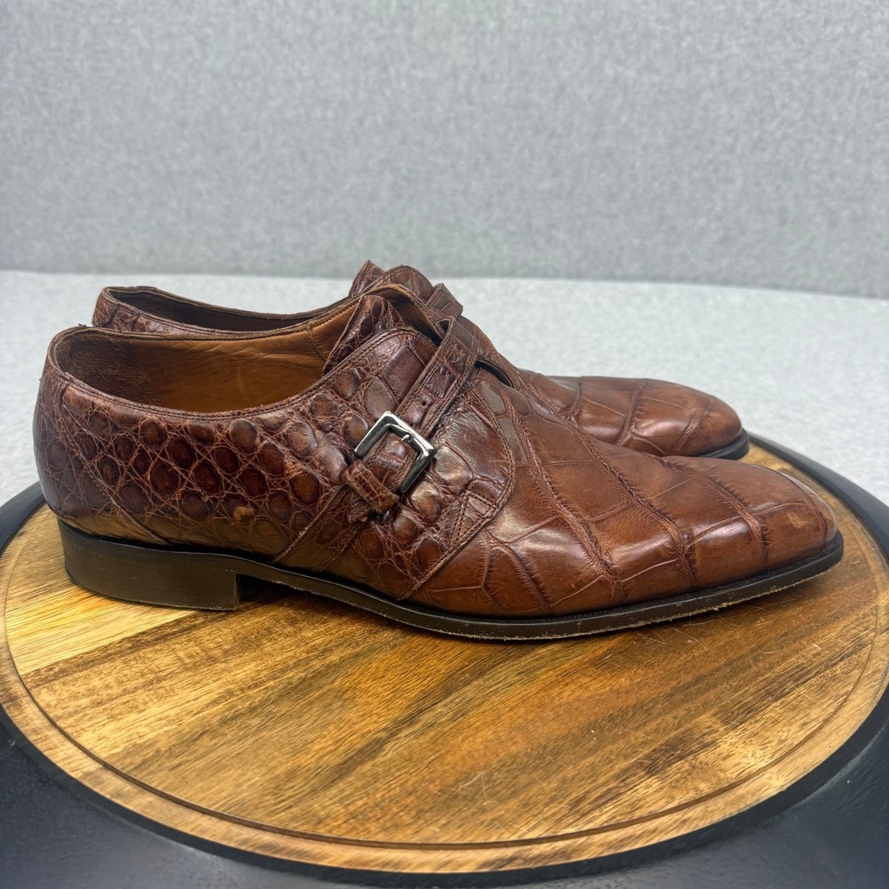 Mauri Alligator Monk Strap Shoes Men's 11 Dress Brown Leather Italy